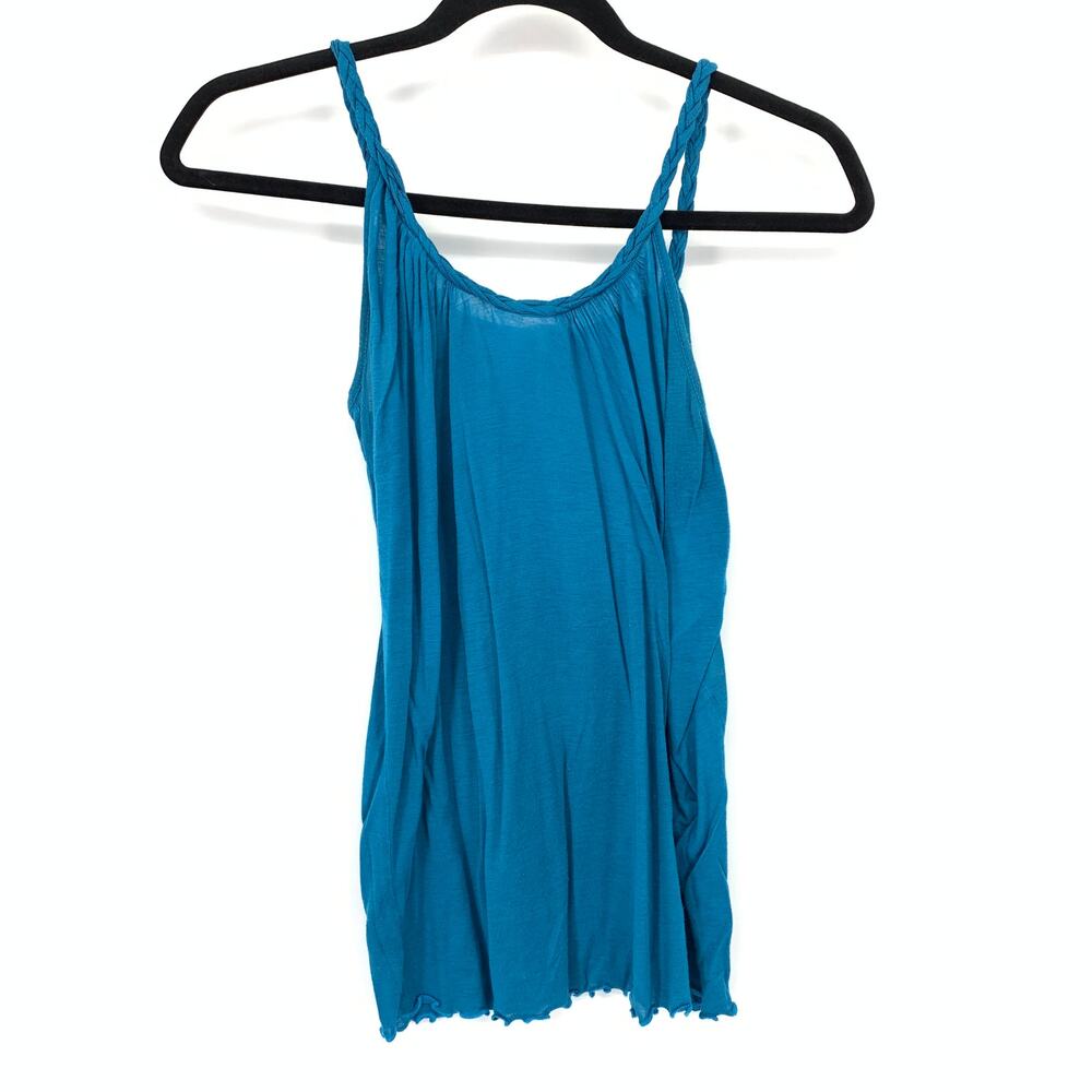 Kookai Tank Top Scoop Neck Womens Sz 2 US M Blue Thin Knit Raw Hem